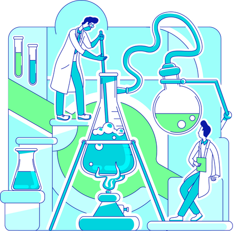 Científico haciendo reacción química  Ilustración