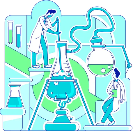 Científico haciendo reacción química  Ilustración