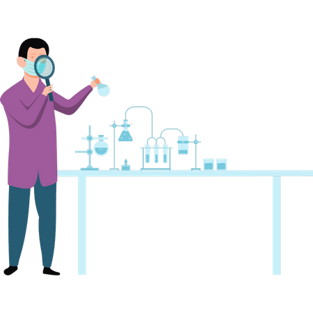 Científico masculino haciendo investigaciones en el laboratorio  Ilustración