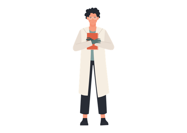 Científico masculino sosteniendo un libro de investigación  Ilustración