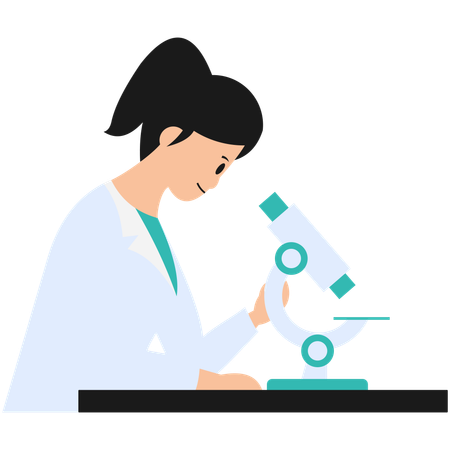 Científico mirando a través de un microscopio  Ilustración