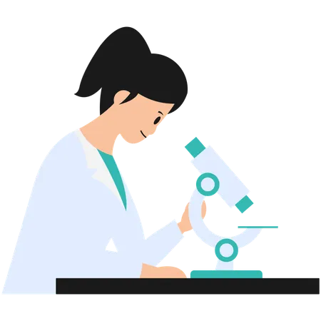 Científico mirando a través de un microscopio  Ilustración