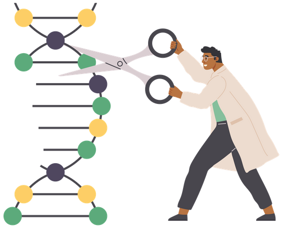 Científico modificando la molécula de adn  Ilustración