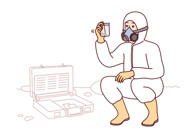 Científico obteniendo muestra química en el laboratorio  Ilustración