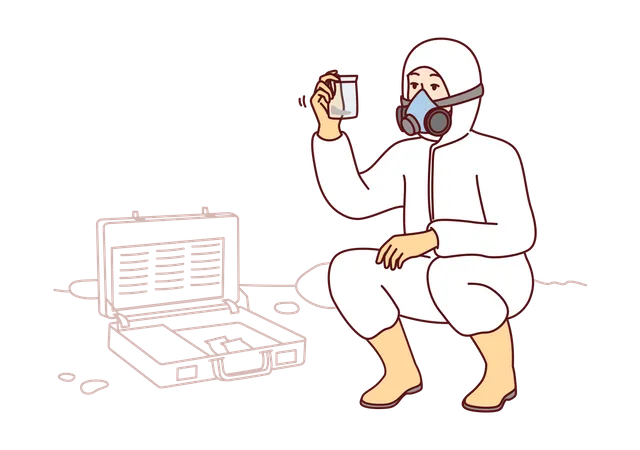 Científico obteniendo muestra química en el laboratorio  Ilustración