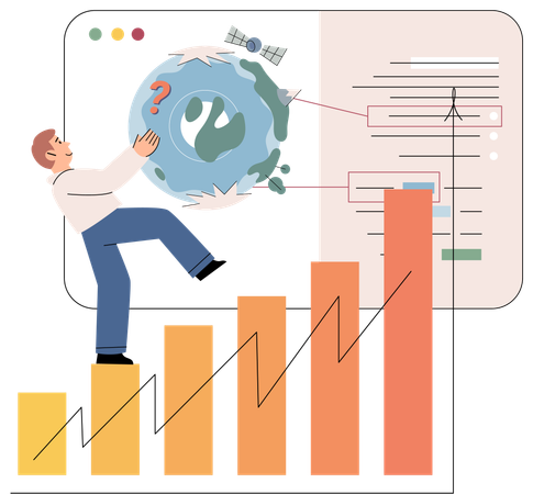 Científico preparando gráfico sobre el cambio climático  Ilustración