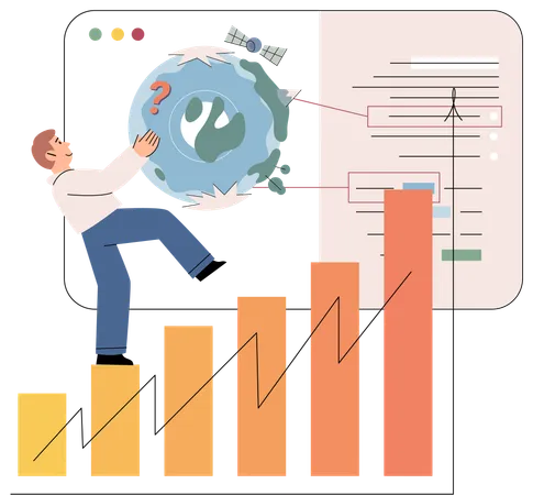 Científico preparando gráfico sobre el cambio climático  Ilustración