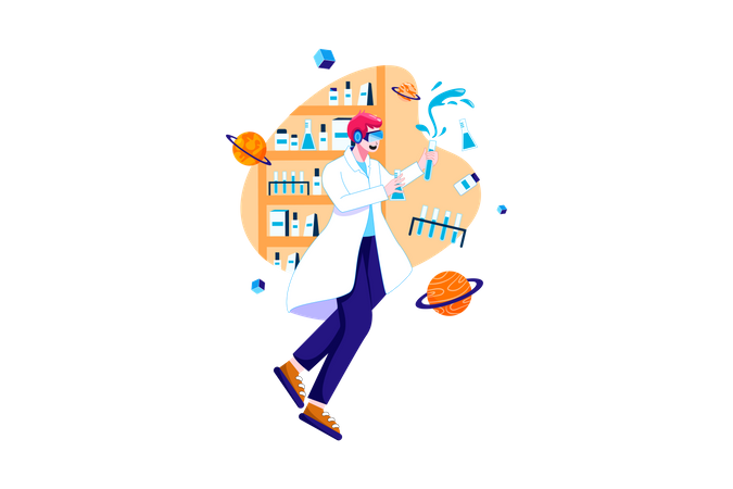 Científico profesional haciendo innovación médica usando VR  Illustration