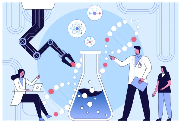 Científico creando fórmula química  Ilustración