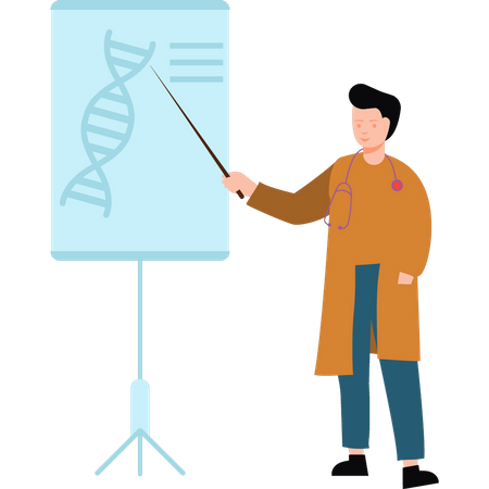 Científico explicando la estructura del ADN  Ilustración