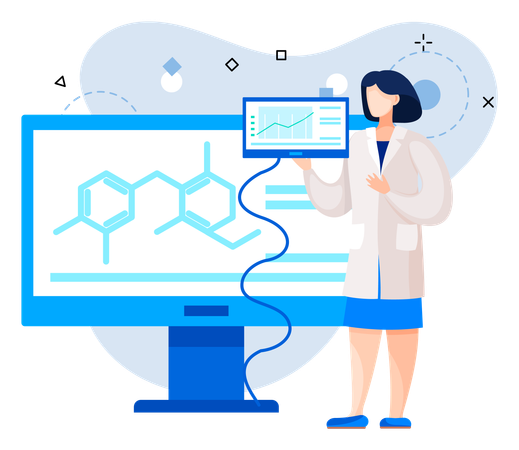 Científico utilizando herramientas de laboratorio  Ilustración