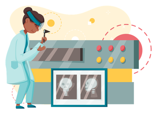 Científico utilizando herramientas de laboratorio  Ilustración