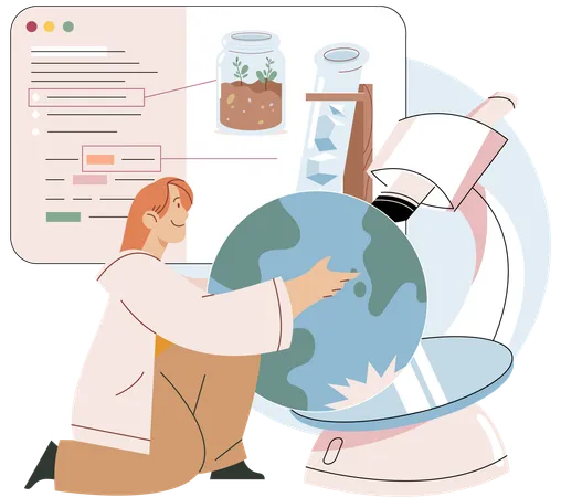 Científico realiza investigación para estudiar la tierra  Ilustración