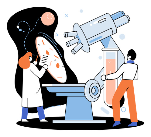 Científico realizando investigación médica en laboratorio.  Ilustración