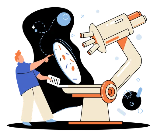 Científico realizando investigación médica en laboratorio.  Illustration