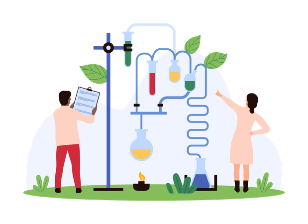 Científico realizando un experimento científico  Ilustración