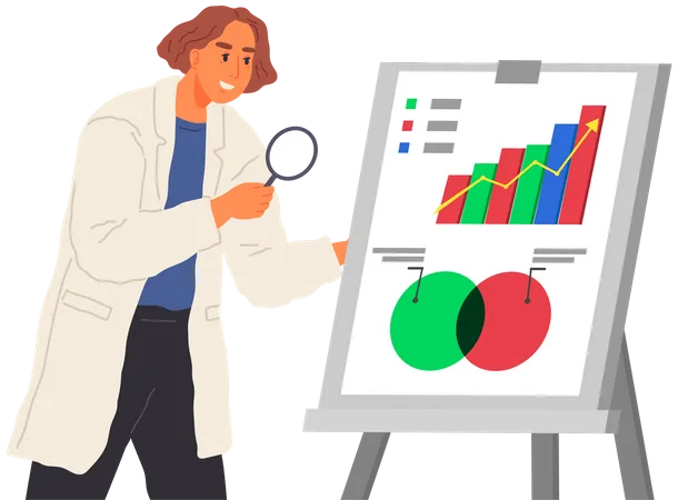 El científico trabaja con análisis de datos.  Ilustración