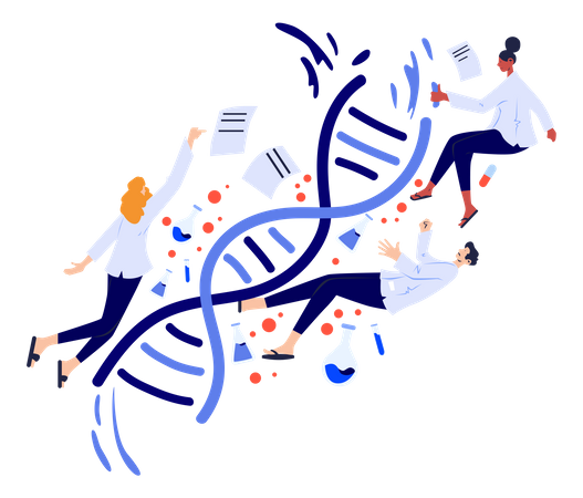 Científico que trabaja en el ADN humano  Ilustración