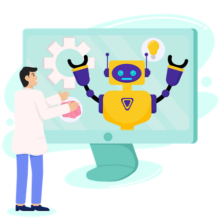 Científico que trabaja en el desarrollo de chatbots de IA  Illustration