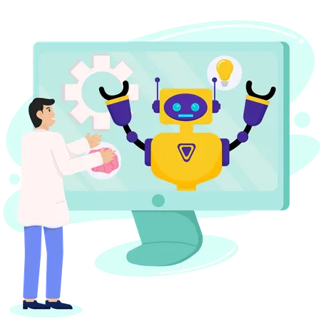 Científico que trabaja en el desarrollo de chatbots de IA  Illustration