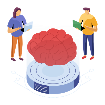 Científico trabajando en el cerebro humano  Ilustración