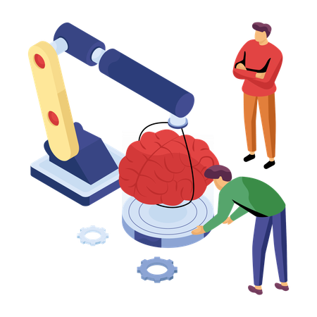 Científico trabajando en el cerebro humano  Ilustración