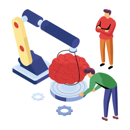 Científico trabajando en el cerebro humano  Ilustración