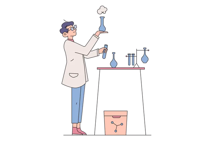 Científico trabajando en experimento científico  Ilustración