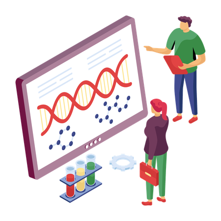 Científico trabajando en ingeniería genética  Ilustración