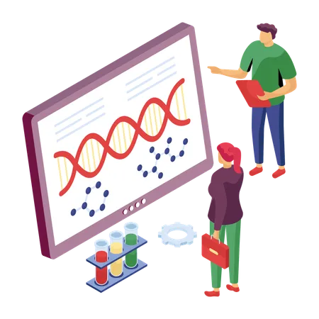 Científico trabajando en ingeniería genética  Ilustración