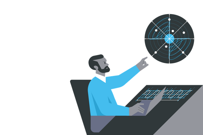 Científico trabajando en innovación tecnológica  Ilustración
