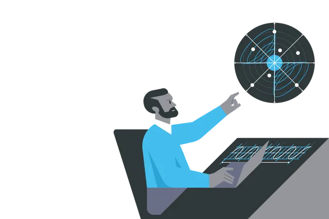 Científico trabajando en innovación tecnológica  Ilustración