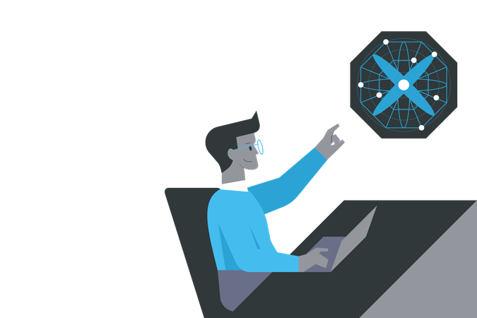Científico trabajando en innovación tecnológica  Ilustración