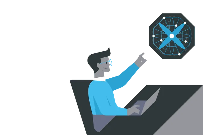 Científico trabajando en innovación tecnológica  Ilustración