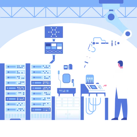 Los científicos analizan los datos de la investigación  Ilustración