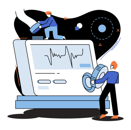 Los científicos desarrollan software de investigación.  Ilustración