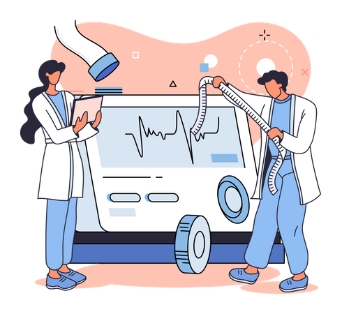 Los científicos desarrollan software de investigación.  Ilustración