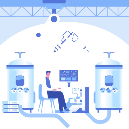 Científicos trabajando en un laboratorio científico automatizado con tecnología robótica  Ilustración