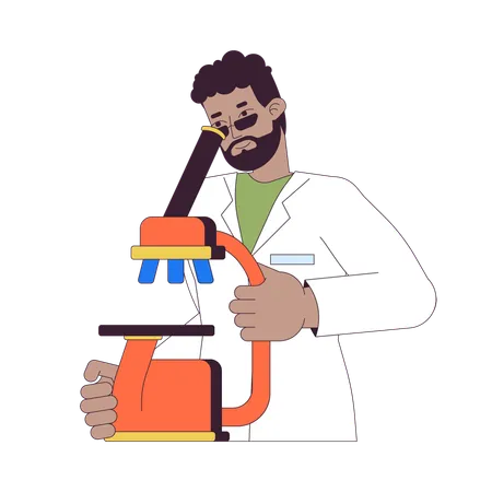 Cientista afro-americano olhando no microscópio  Ilustração