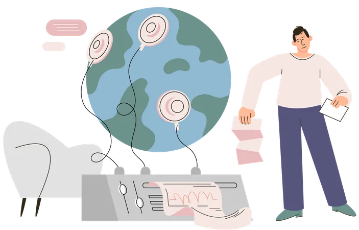 Cientista realiza experimento para estudar a Terra  Ilustração