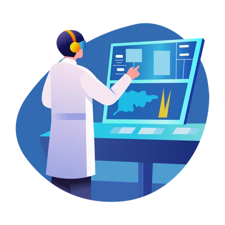Cientista de RA trabalhando em laboratório de tecnologia  Ilustração