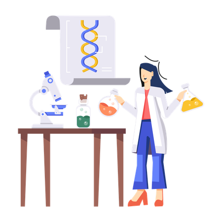 Cientista de laboratório fazendo experimento de DNA  Ilustração