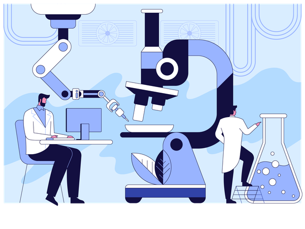 Cientista desenvolvendo fórmula química  Ilustração