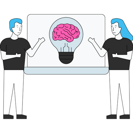 Cientista discutindo sobre cérebro de IA  Ilustração