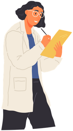 Cientista escrevendo na folha durante a pesquisa  Ilustração