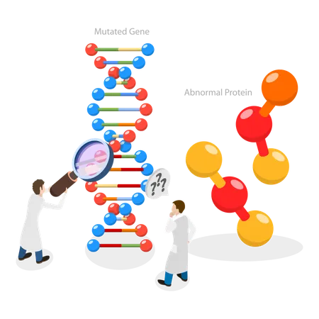 Cientista estudando moléculas de DNA  Ilustração