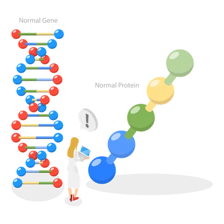 Cientista estudando moléculas de DNA  Ilustração