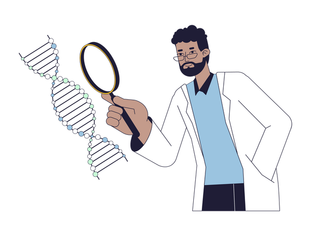 Cientista estuda hélice de DNA  Ilustração