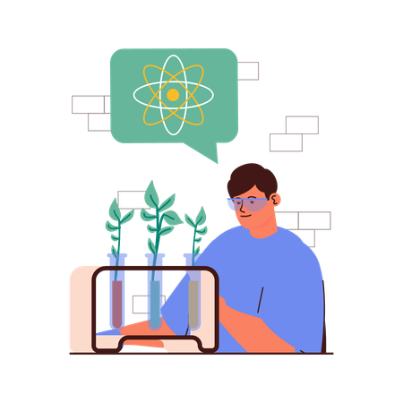 Cientista examinando espécies de plantas em laboratório  Ilustração