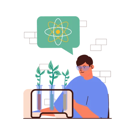 Cientista examinando espécies de plantas em laboratório  Ilustração